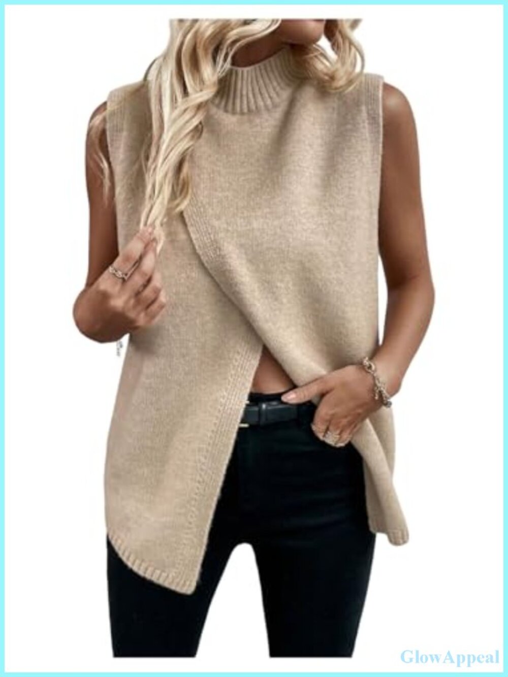 Sweater Vest Mock Neck Sleeveless Asymmetrical Hem Business Casual